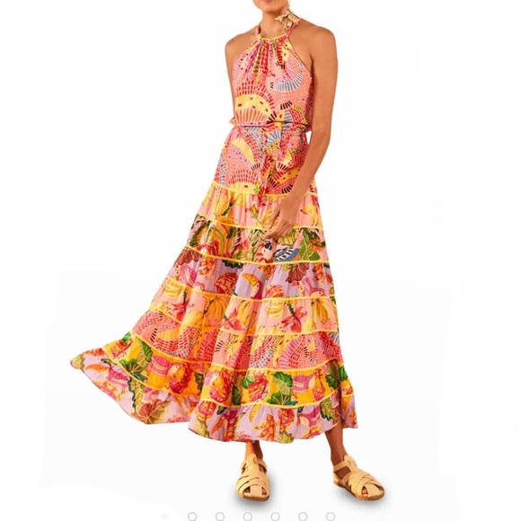 🍍FARM RIO Mixed Fruit Tiered Crossback Maxi Sundress - Picture 1 of 4